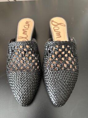 Sam Edelman Black Woven Leather Pointed Mule